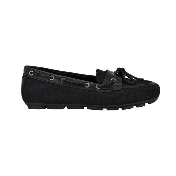 Guess Women's Lavonta Rhinestone Lace Tailored Boat Shoes - Black Logo - Picture 2 of 4